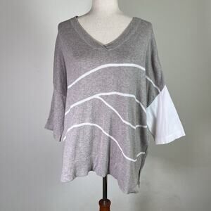 PLANET by Lauren G Sweater One Size Asymetrical Shall V Neck 1/2 Sleeve